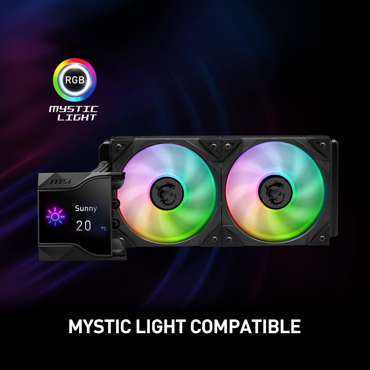 MSI MPG CORELIQUID D240 ARGB CPU Liquid Cooler - 2.4" IPS LCD Screen - 240mm Radiator - Double 120mm RGB PWN Fans.