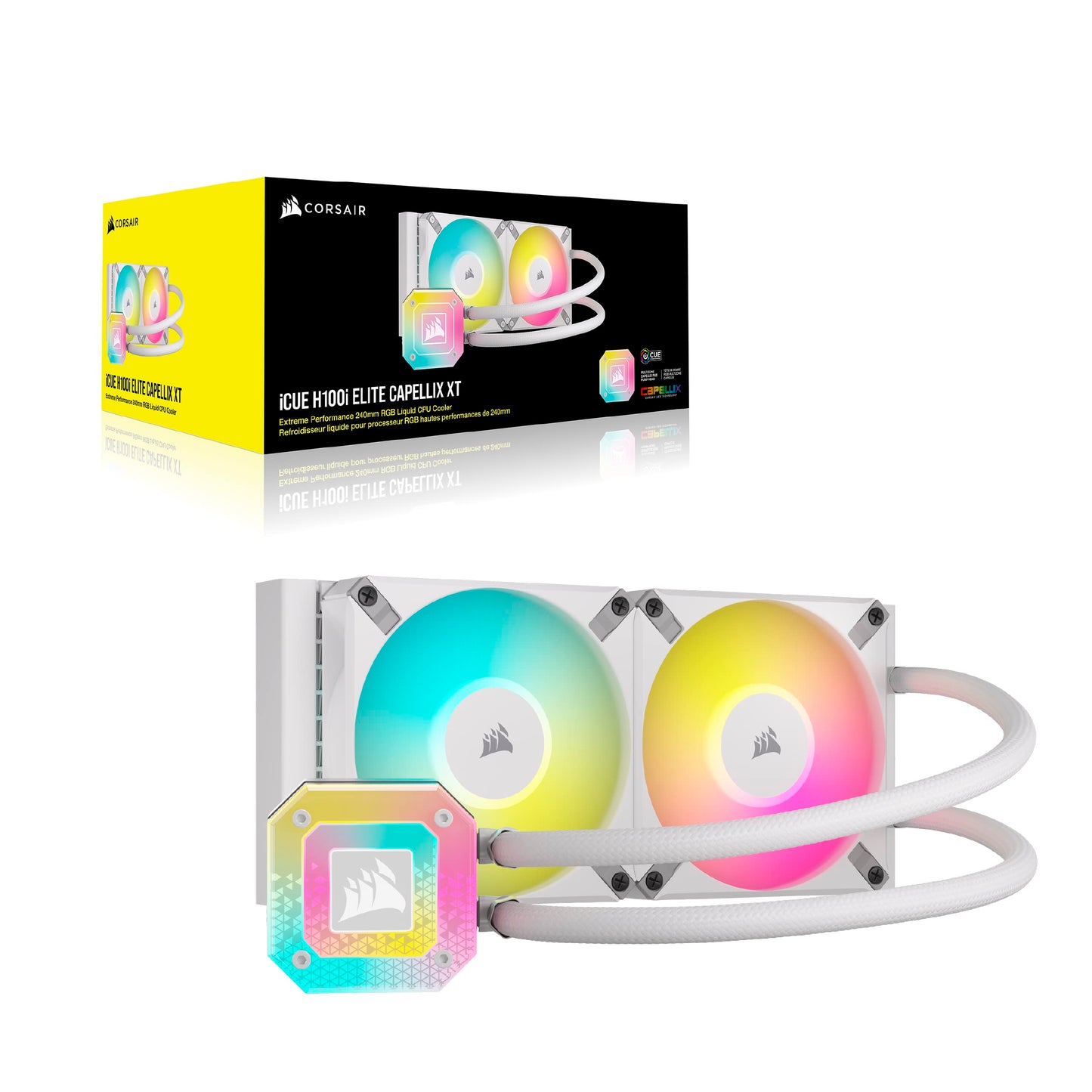 Corsair iCUE H100i Elite CAPELLIX XT Liquid CPU Cooler - Two AF120 RGB Elite Fans - 240mm Radiator - Intel® LGA 1700, 1200, 115X, 2066, AMD® AM5, AM4 - Included iCUE Commander CORE - White 240mm AIO