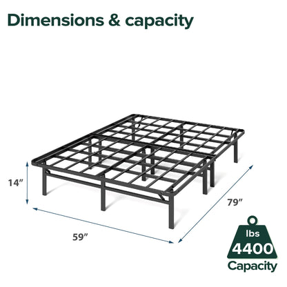 Zinus Queen Bed Frame - 14 in SmartBase Elite Metal Bed Frame with Steel Slat Support, Box Spring Replacement, Tool-Free Assembly - Super Heavy Duty Platform Bed Frame with Underbed Storage Space, Queen Size Foundation