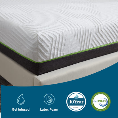 LUCID 10 Inch Twin XL Latex Hybrid Mattress - Cooling Gel Memory Foam - Responsive Latex Layer - Adaptable - Premium Support - Durable Steel Coils White