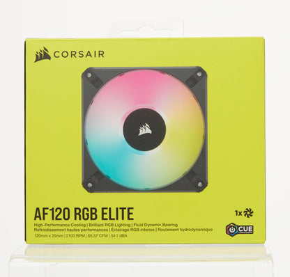 Corsair iCUE AF120 RGB Elite 120mm PWM Fan - Eight RGB LEDs - AirGuide Technology - Fluid Dynamic Bearing - Zero RPM Fan Mode - CORSAIR iCUE Software Compatible - Black For Desktop AF RGB ELITE Single (120mm)