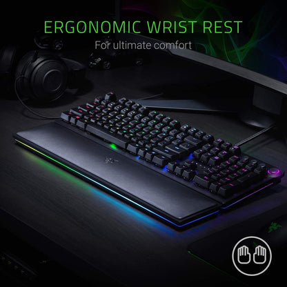 Razer Huntsman Elite Gaming Keyboard: Fastest Keyboard Switches Ever - Clicky Optical Switches - Chroma RGB Lighting - Magnetic Plush Wrist Rest - Dedicated Media Keys and Dial - Classic Black