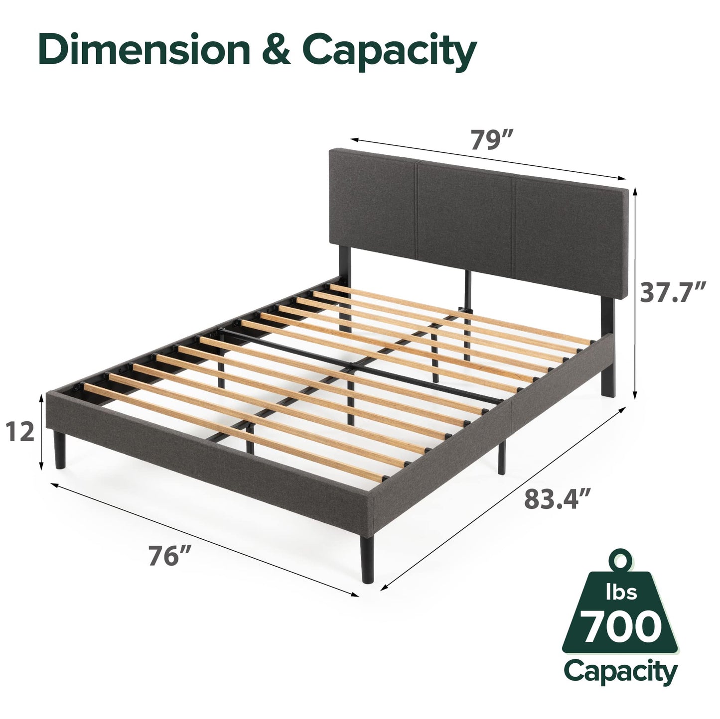 ZINUS Cambril Upholstered Platform Bed Frame with Sustainable Bamboo Slats/No Box Spring Needed/Mattress Foundation/Easy Assembly, King