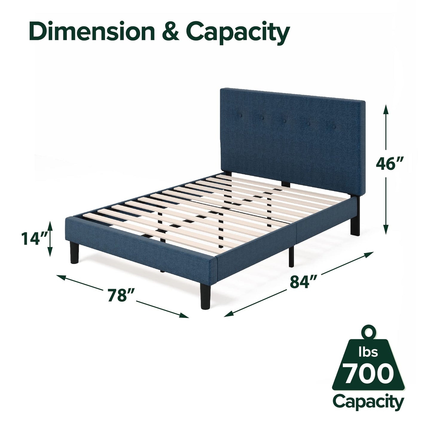 Zinus King Bed Frame - Omkaram Upholstered Platform Bed Frame with Full-Sized Headboard - Wood Slat Support, Easy Assembly, No Box Spring Needed, Underbed Storage Space, King Size