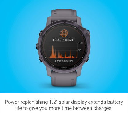 Garmin Fenix 6s Pro Solar, Smaller-Sized Solar-Powered Multisport GPS Watch, Advanced Training Features and Data, Amethyst Steel 6S Solar