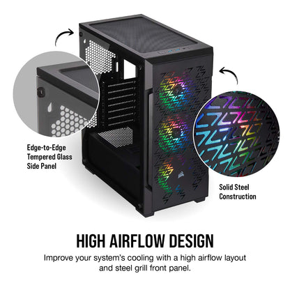 Corsair iCUE 220T RGB Airflow Tempered Glass Mid-Tower Smart Case - Black (CC-9011173-WW)