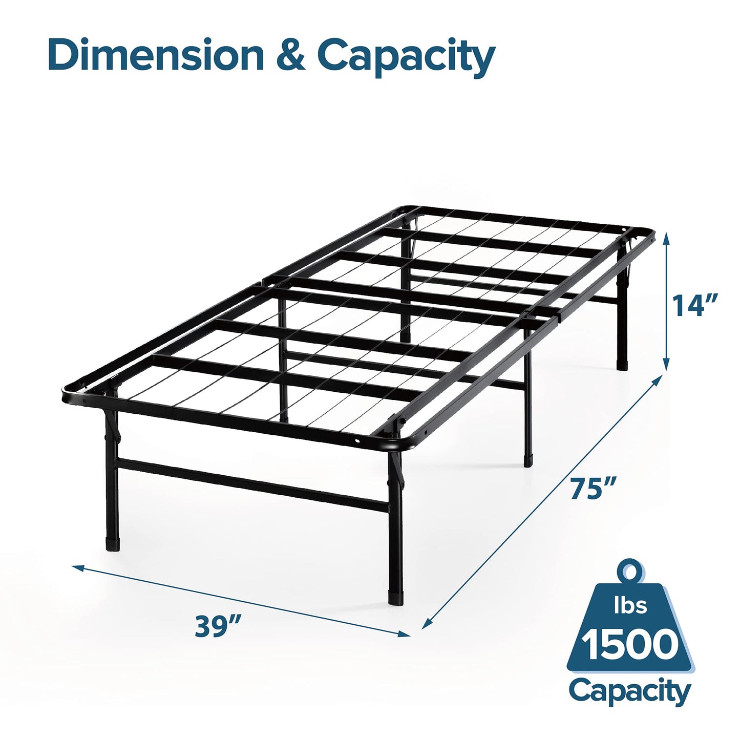 Zinus Twin Bed Frame - SmartBase 14 Inch Deluxe Metal Bed Frame with Steel Slat Support - No Box Spring Needed, Tool-Free Assembly, Heavy Duty Platform Bed Frame with Underbed Storage Space, Twin Size