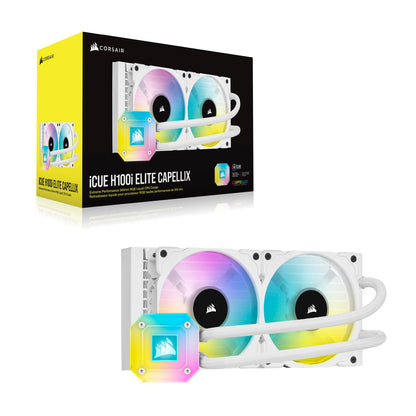 Corsair iCUE H100i Elite Capellix Liquid CPU Cooler - White Rgb Pump + Fans White 240mm Radiator