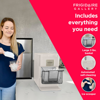 FRIGIDAIRE Gallery Countertop Crunchy Chewable Nugget Ice Maker, 44lbs per Day, Auto Self Cleaning, 2.0 Gen- 14.6" D x 10.00" W x 16.5" H (Cream)