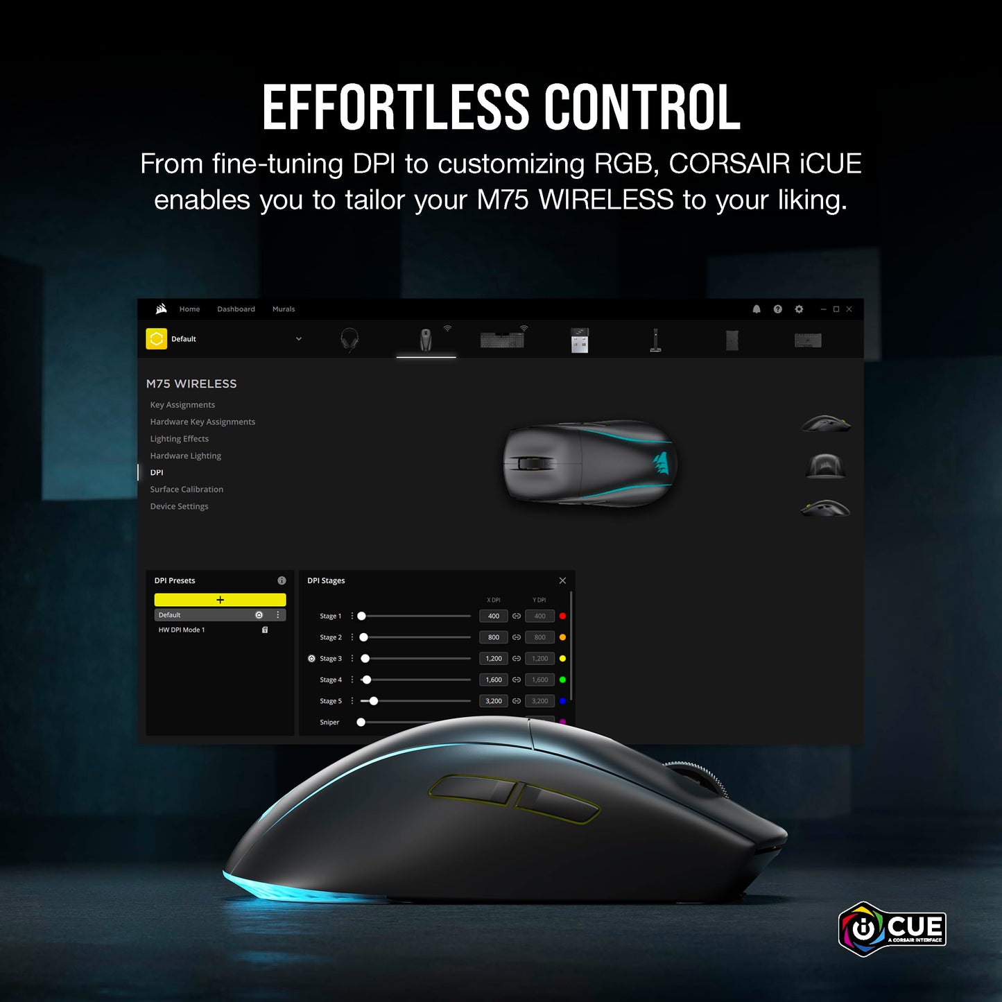 Corsair M75 Wireless RGB Lightweight FPS Gaming Mouse – 26,000 DPI – Swappable Side Buttons – iCUE Compatible – PC – Black Wireless Mouse