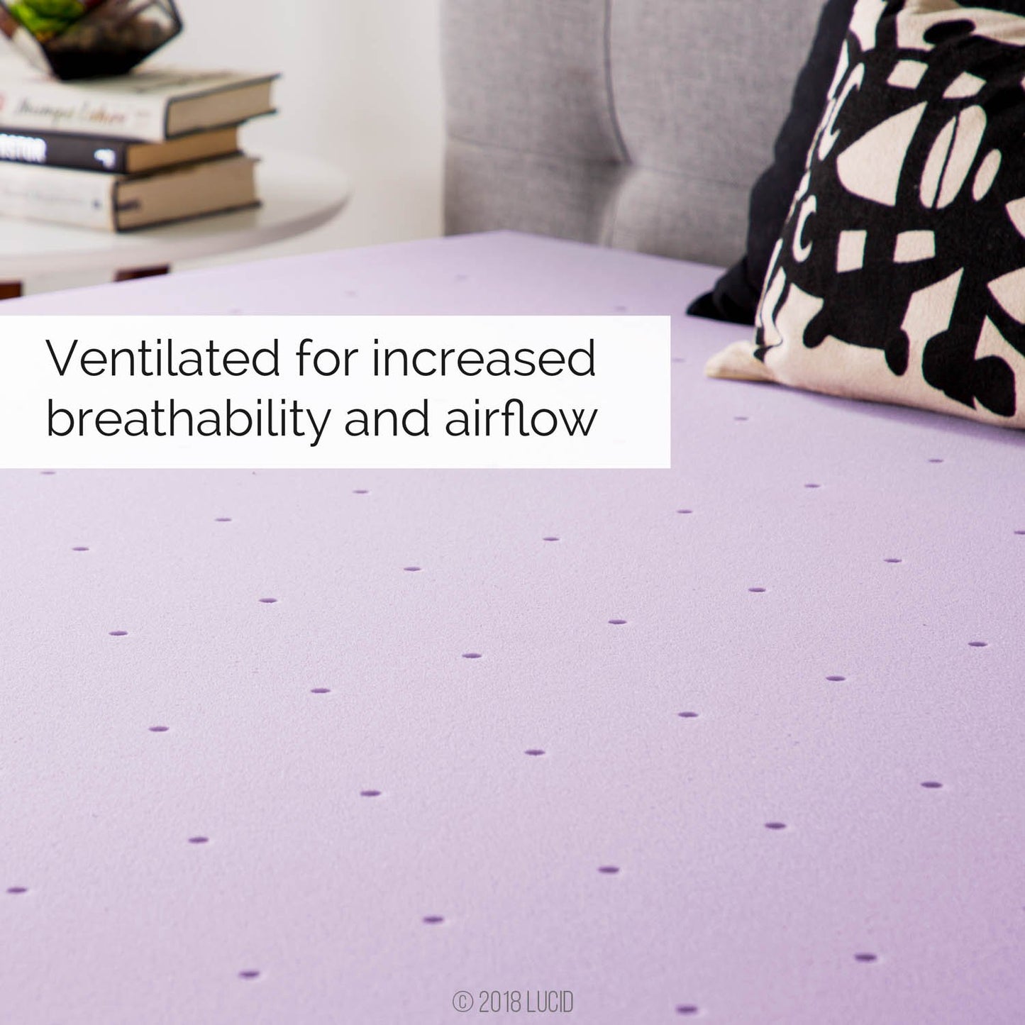 LUCID 4 Inch Lavender Infused Memory Foam Mattress Topper - Ventilated Design - King Size