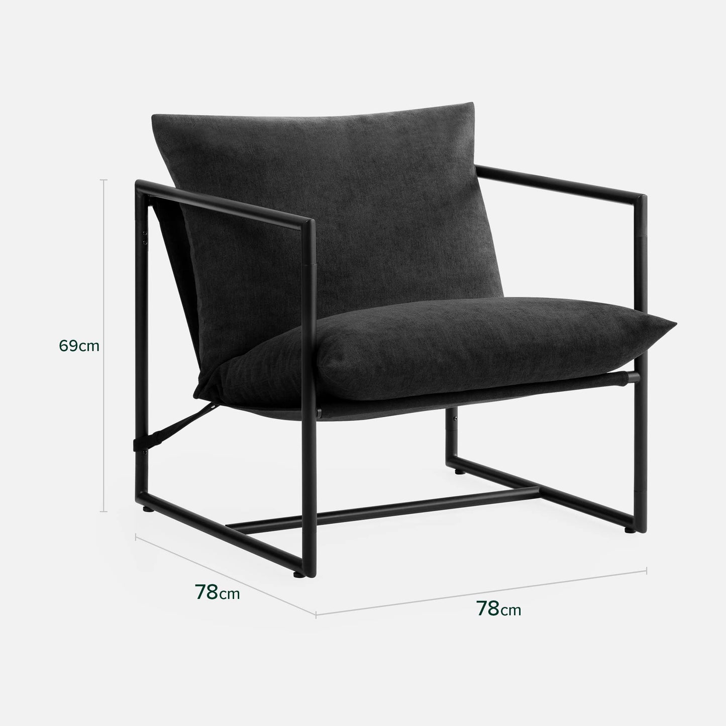 Zinus Aidan Sling Accent Chair – Modern Minimalist Design with Comfort Cushion, Durable Metal Framed Armchair with Foam Cushioning, Stylish Accent, Versatile Use, Black Solid