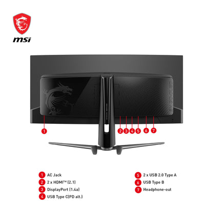 MPG 341CQPX QD-OLED 34-inch Curved OLED Gaming Monitor, 3440 x 1440 (UWQHD), 0.03ms Response time, 240Hz, True Black HDR 400, HDMI, DP Port, USB Type C, Tilt, Height Adjustable