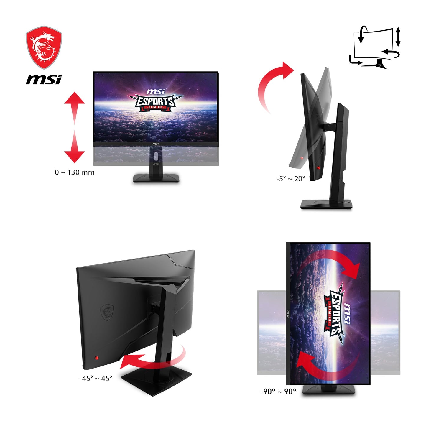 MSI G274QPX, 27" Gaming Monitor, 2560 x 1440 (QHD), Rapid IPS, 1ms, 240Hz, G-Sync Compatible, HDR 400, HDMI, Displayport, Tilt, Swivel, Height Adjustable, Pivot,Black MSI G274QPX