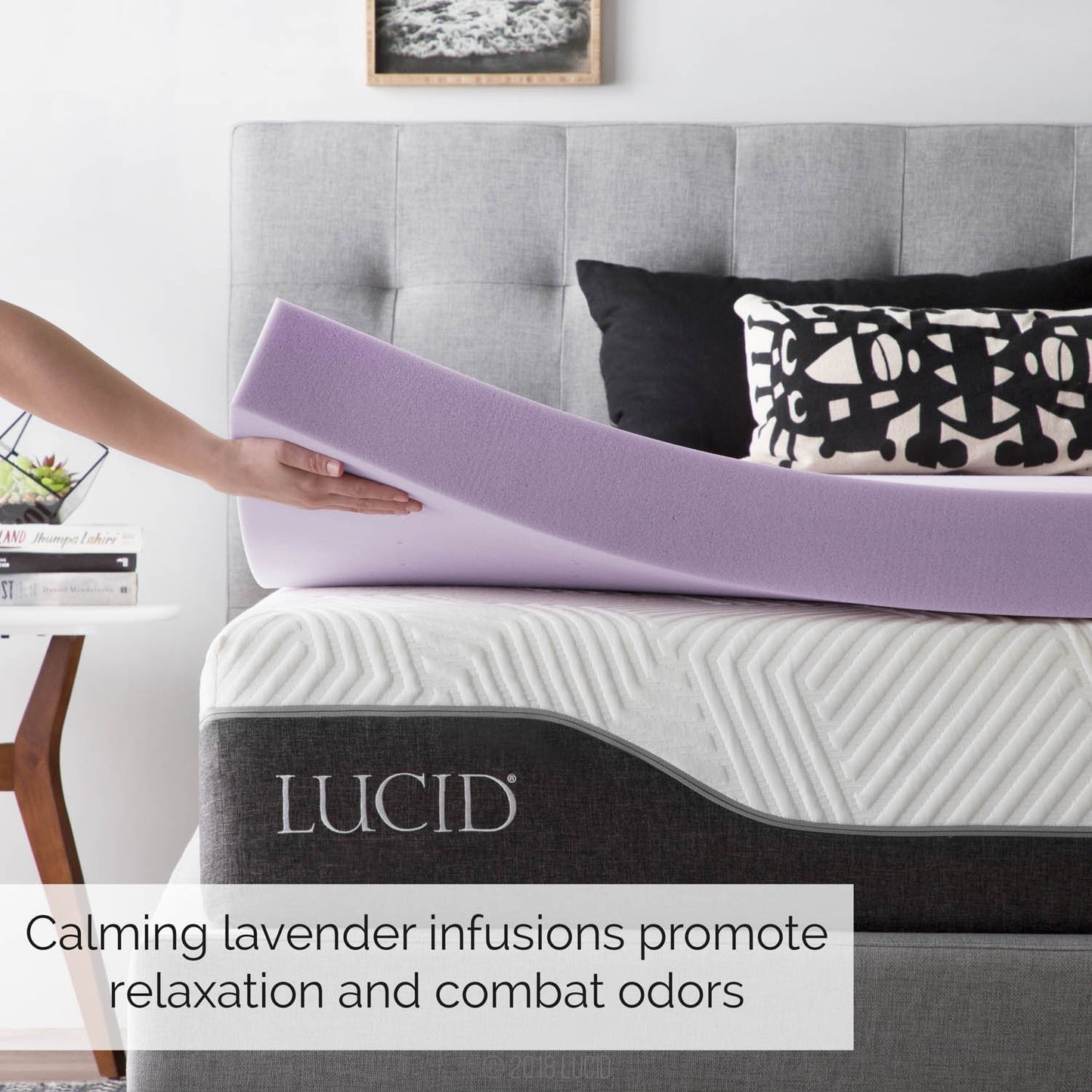 LUCID 4 Inch Lavender Infused Memory Foam Mattress Topper - Ventilated Design - King Size