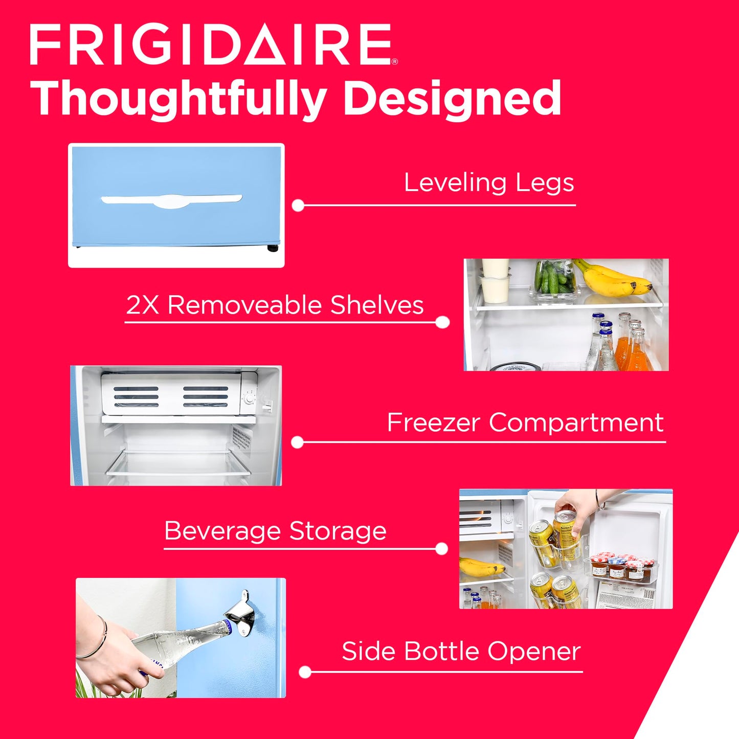 Frigidaire EFR376-BLUE 3.2 Cu Ft Blue Retro Bar Fridge with Side Bottle Opener