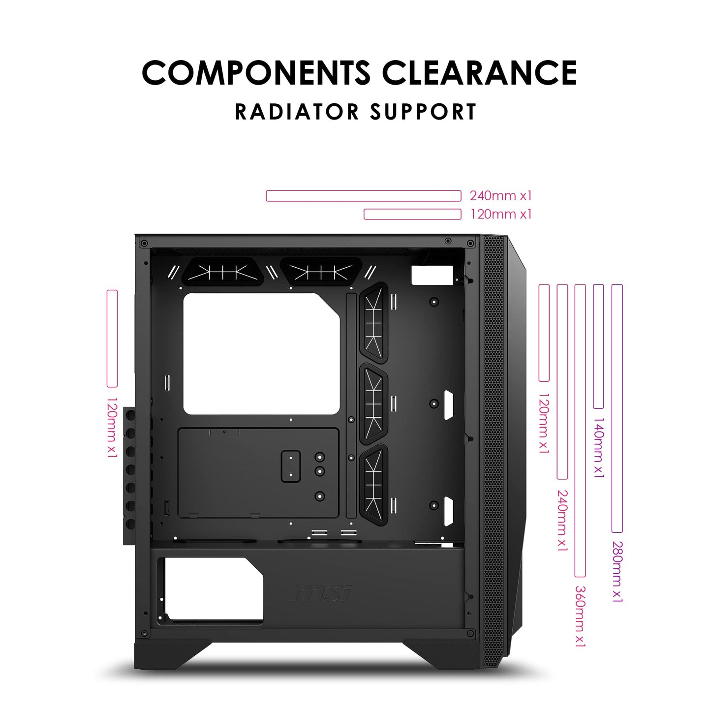 MSI MPG GUNGNIR 120R Premium Mid-Tower PC Gaming Case – Tempered Glass Side Panel – 4X ARGB 120mm Fan – Liquid Cooling Support up to 360mm Radiator