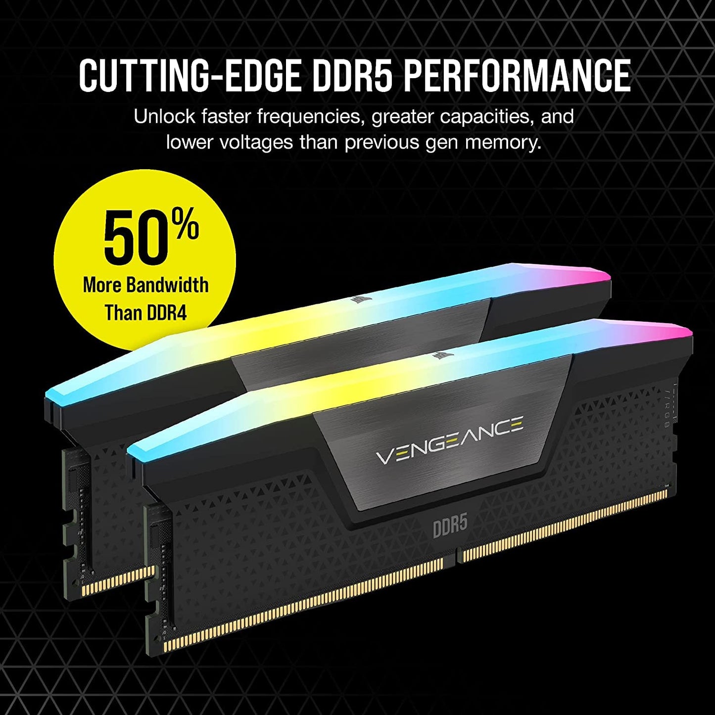 CORSAIR VENGEANCE RGB DDR5 RAM 32GB (2x16GB) 5600MHz CL40 Intel XMP iCUE Compatible Computer Memory - Black (CMH32GX5M2B5600C40K) 32GB (2x16GB)