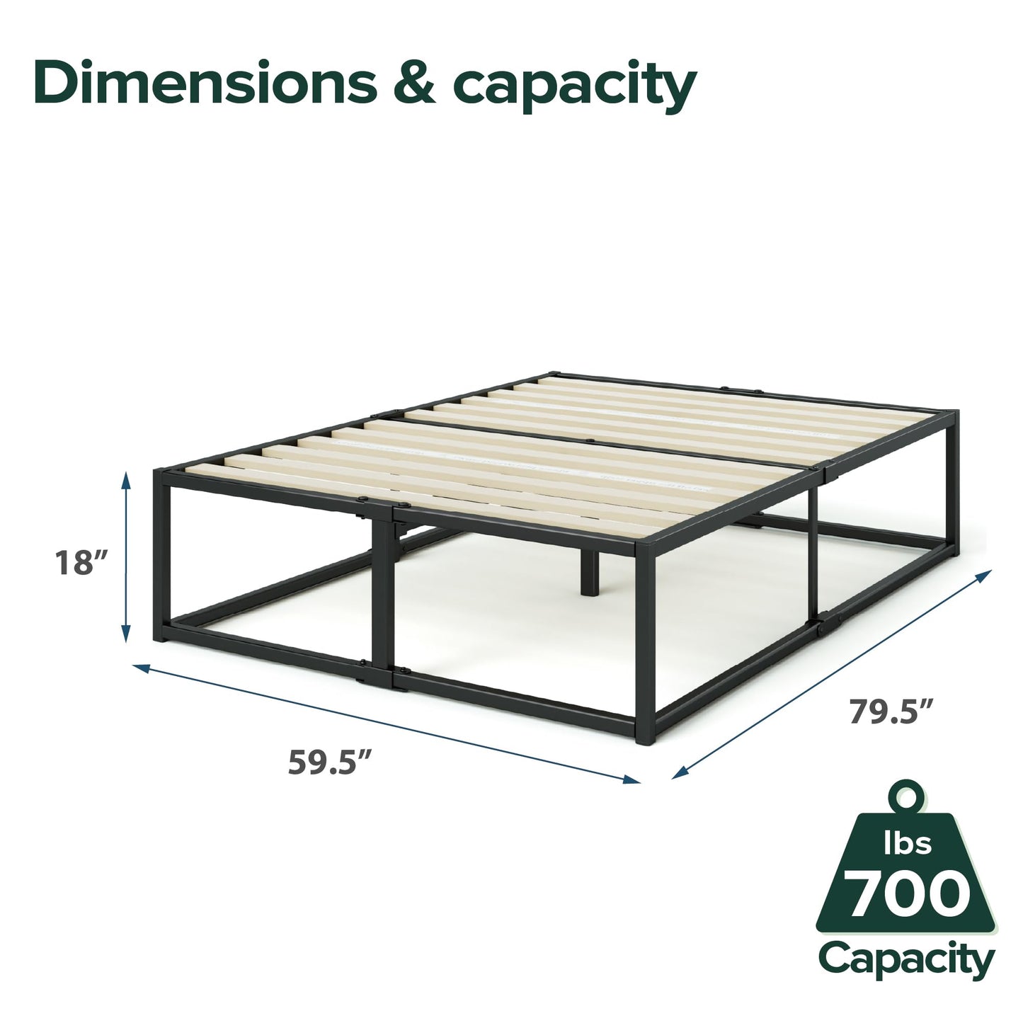 Zinus Queen Bed Frame - Joseph 18 Inch Metal Bed Frame with Wood Slat Support, No Box Spring Needed, Easy Assembly - Minimalist Platform Bed Frame with Underbed Storage Space, 5 Year Warranty, Queen New Small Box