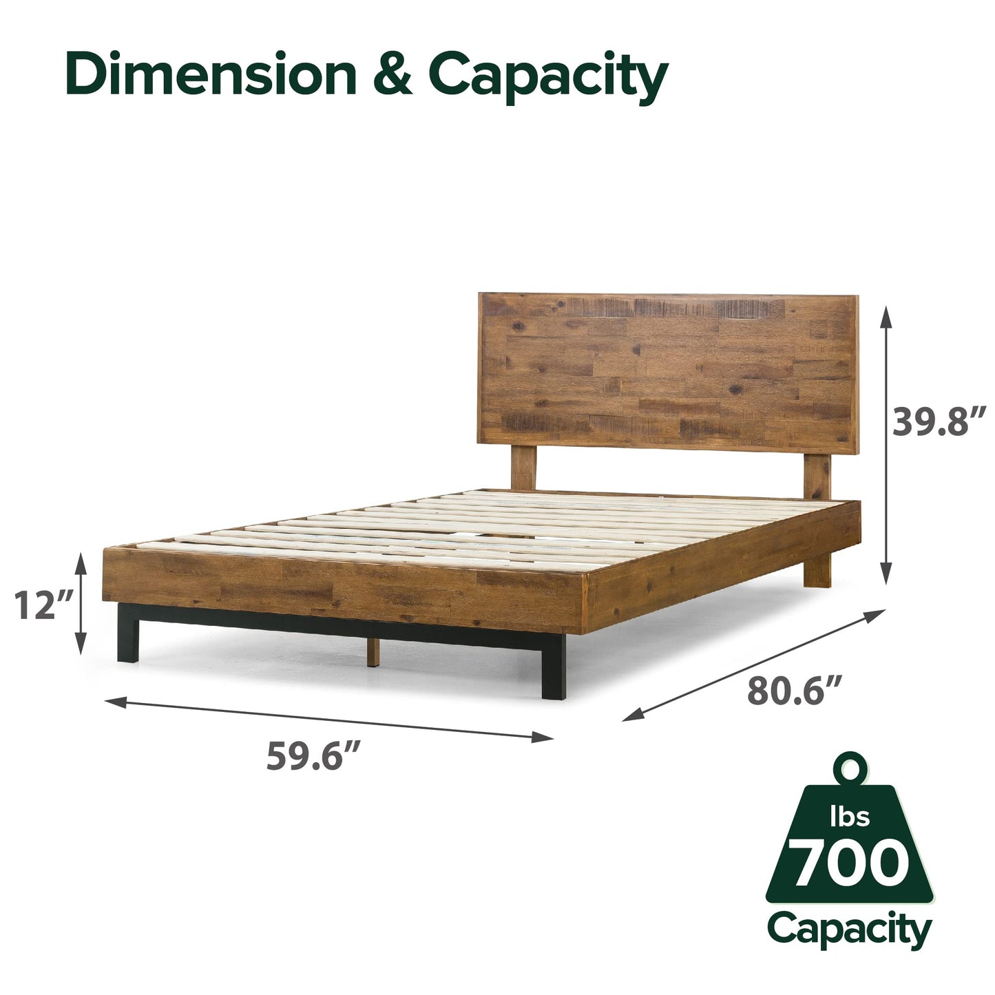 Zinus Tricia Platform Bed/Mattress Foundation/Box Spring Replacement/Brown, Queen