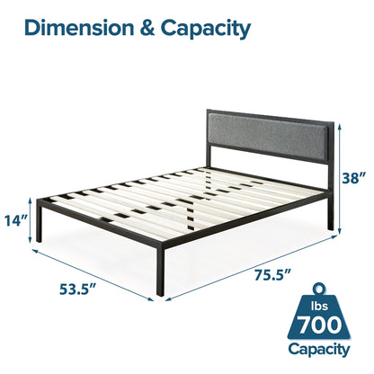 Zinus Full Bed Frame - Korey 15 inch Metal Platform Bed Frame with Upholstered Headboard, Wood Slat Support, No Box Spring Needed, Easy Assembly - Bed Frame with Underbed Storage Space, Full Size