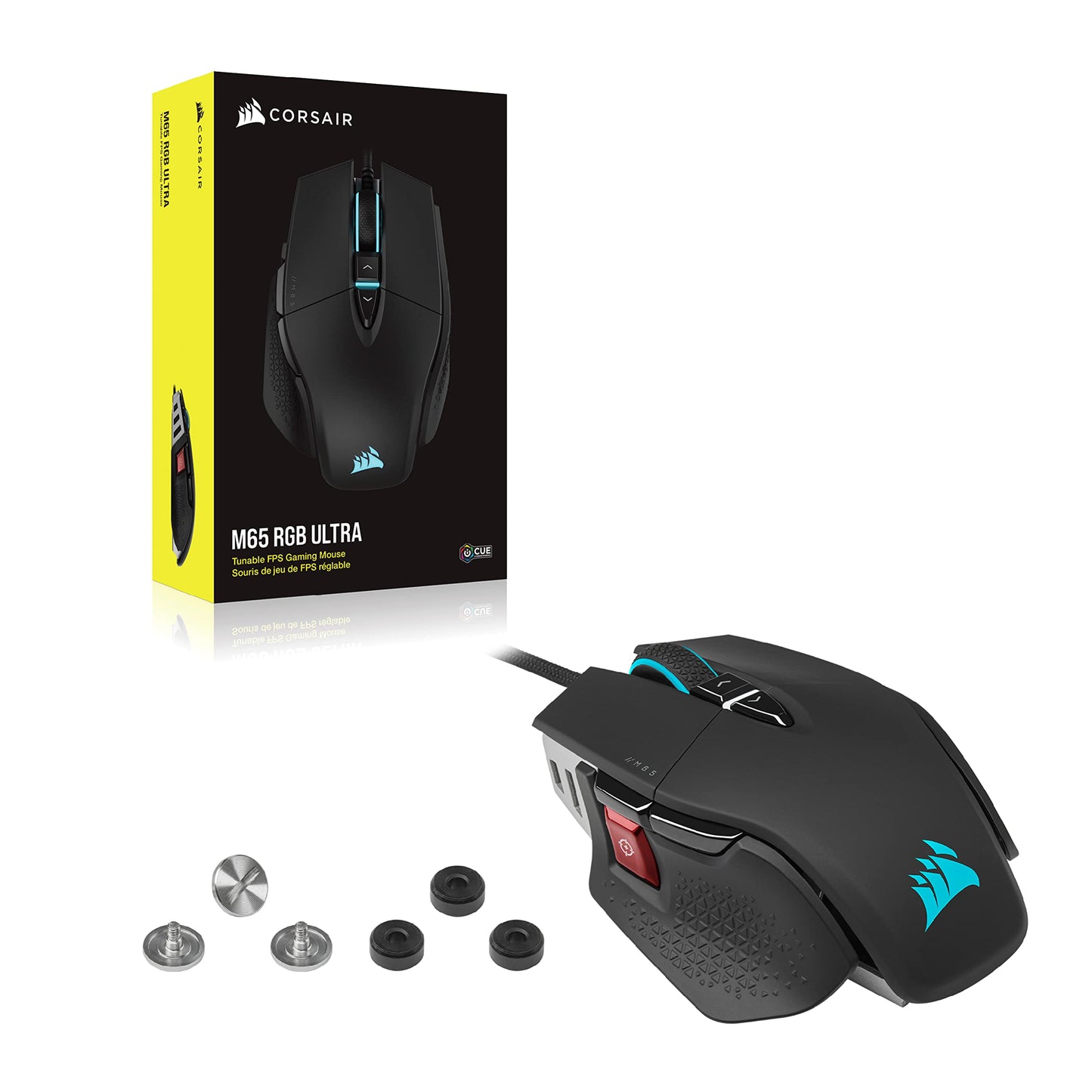 Corsair M65 RGB Ultra Tunable FPS Gaming Mouse Marksman 26,000 DPI Optical Sensor, Optical Switches, AXON Hyper-Processing Technology, Sensor Fusion Control, Tunable Weight System - Black M65 ULTRA WIRED