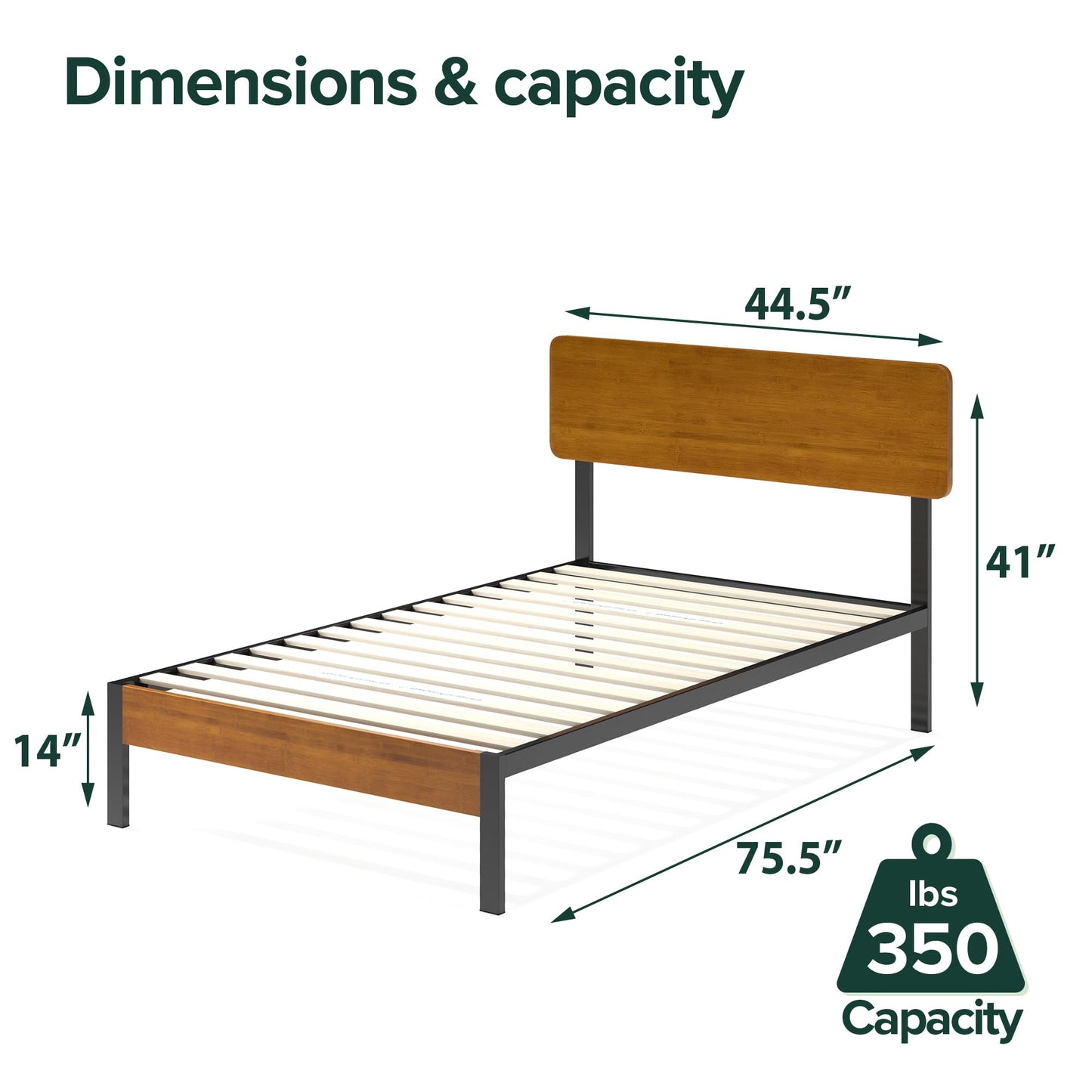 Zinus Tuscan Metal & Wood Platform Bed with Wood Slat Support, Twin