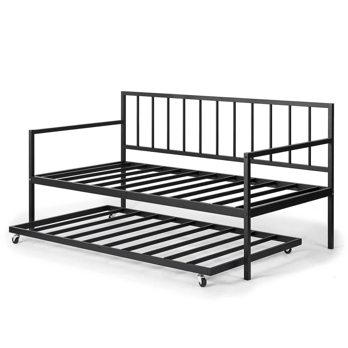 Zinus Twin Daybed - Eden Metal Daybed with Trundle - Space-saving Bed, Guest Bed Solution, Versatile Daybed, Mattress Foundation with Steel Slat Support, Easy Assembly, Black