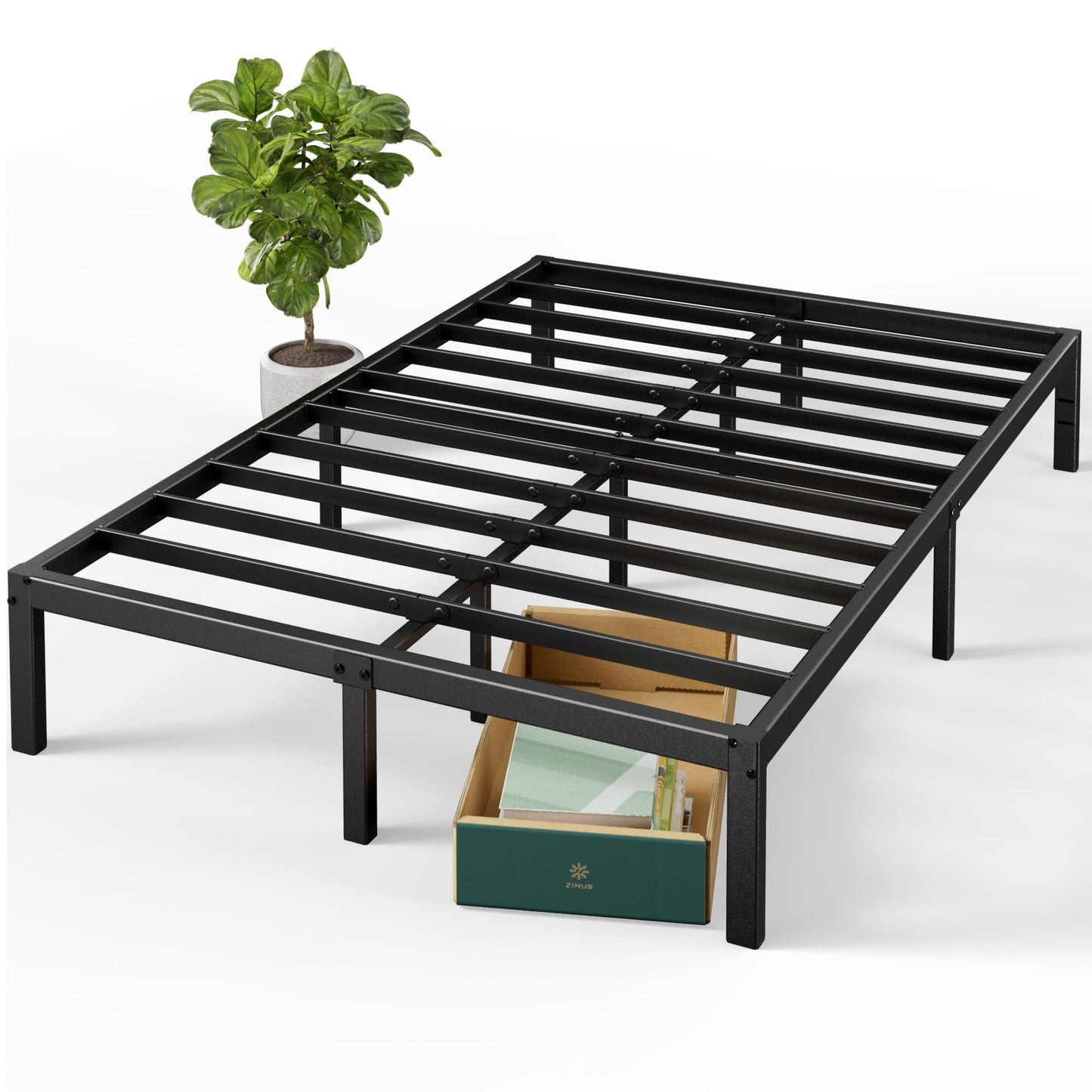 Zinus Full Bed Frame - Elias 14 Inch Metal Platform Bed Frame - Steel Slat Support, No Box Spring Needed, Underbed Storage Space, Easy Assembly, 5 Year Warranty, Full Size