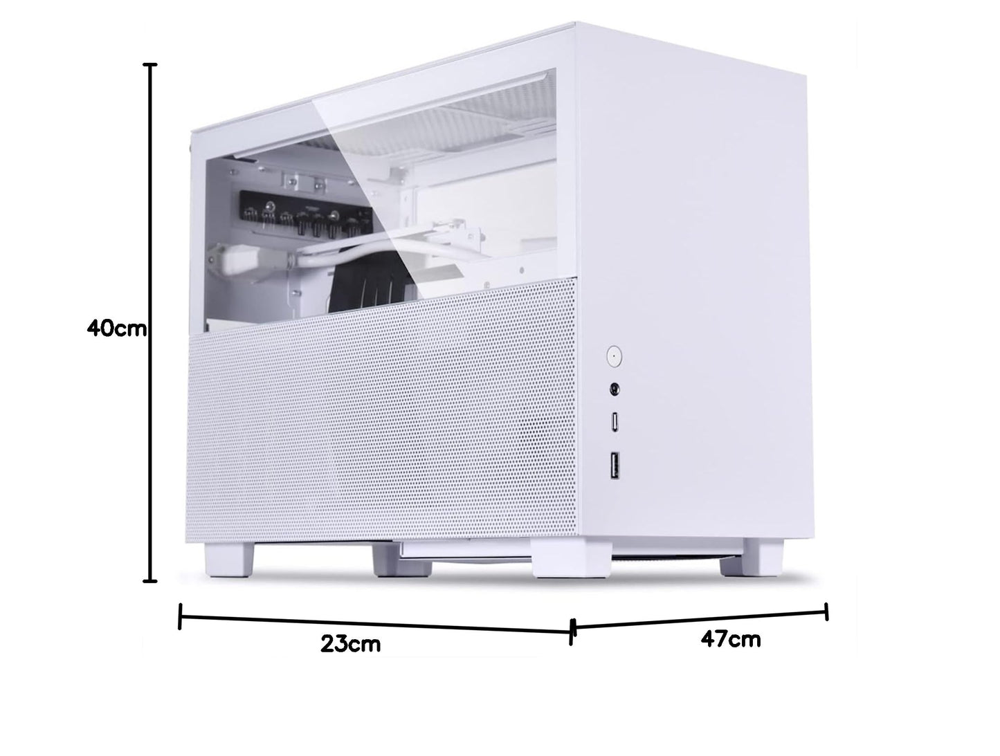 Lian Li Q58 White Color SPCC/Aluminum/Tempered Glass Mini Tower Computer Case, PCIe 3.0 Riser Card Cable Included - Q58W3