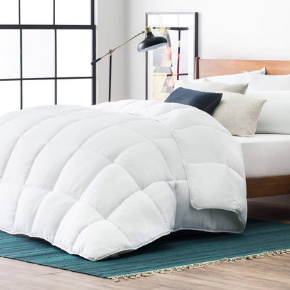 LUCID Down Alternative Comforter - Hypoallergenic - All Season - 400 GSM - Ultra Soft and Cozy - 8 Duvet Loops - Box Stitched - 3 Year Warranty - Machine Washable - Queen - White Heavy Warmth