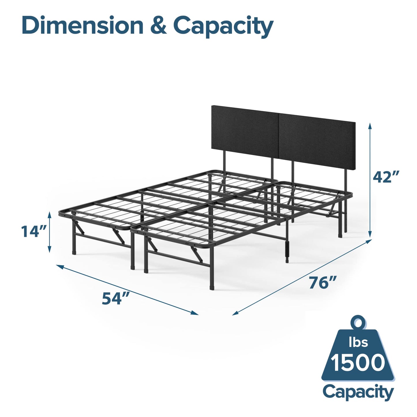 ZINUS SmartBase Mattress Foundation with Upholstered Headboard / 42 Inch Metal Platform Bed Frame/No Box Spring Needed/Sturdy Steel Frame/Adjustable Headboard Height, Full