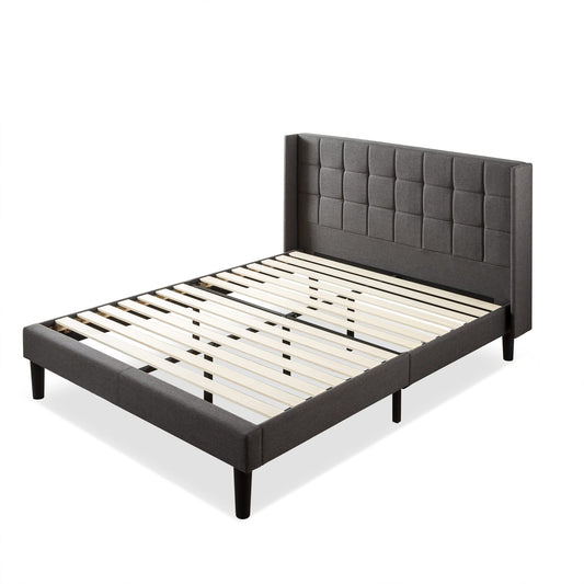 ZINUS Dori Upholstered Platform Bed Frame with Wingback Headboard / Mattress Foundation / Wood Slat Support / No Box Spring Needed / Easy Assembly, Queen Grey Traditional