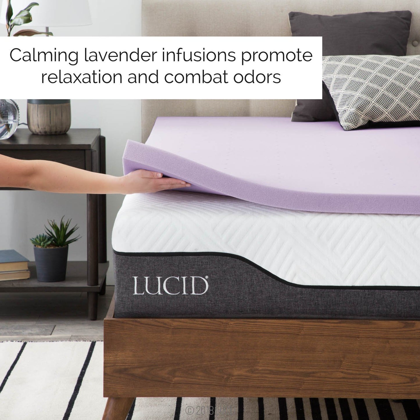 LUCID 2 Inch Lavender Infused Memory Foam Mattress Topper - Ventilated Design - King Size