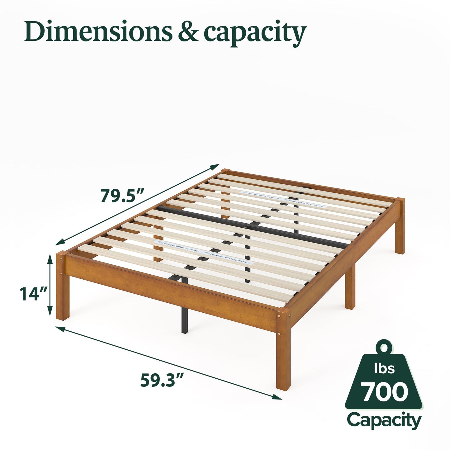 Zinus Queen Bed Frame - Ellie 14 Inch Sustainable Bamboo Platform Bed Frame - Wood Slat Support, No Box Spring Needed, Underbed Storage Space, Easy Assembly, 5 Year Warranty, Queen Size