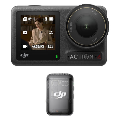 DJI Osmo Action 4 + DJI Mic 2 Transmitter (Shadow Black), Vlogging Camera with a 1/1.3-Inch Sensor, 360º HorizonSteady, Mic has Crystal-Clear Vocals, Anti-Wind Protection, Suitable for Travel, Sports