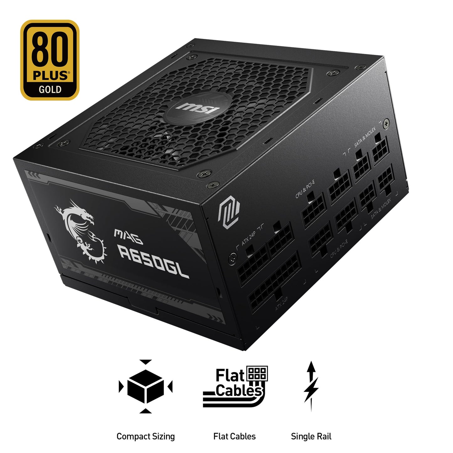 MSI MAG A650GL Gaming Power Supply - Full Modular - 80 Plus Gold Certified 650W - Compact Size - ATX PSU MAG A650GL Full Modular 650W Gold