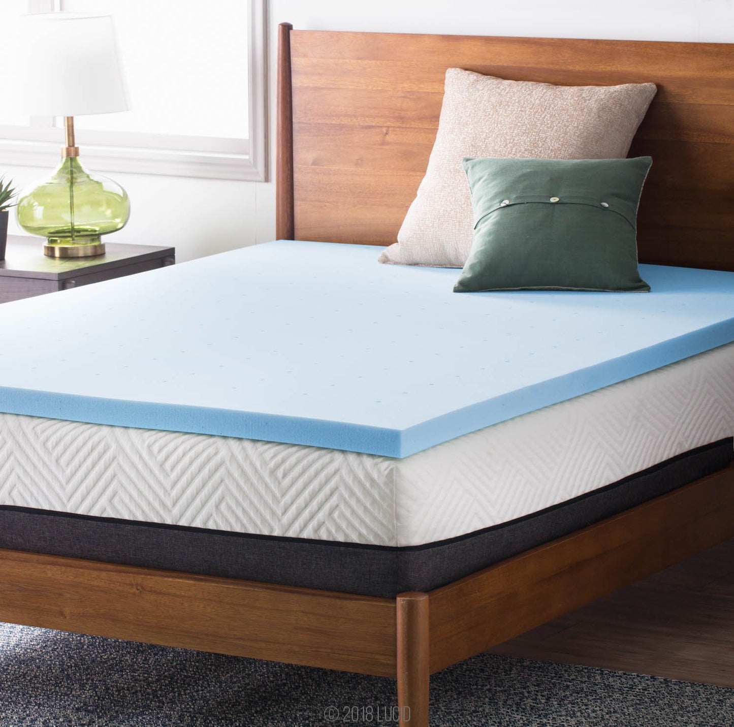 LUCID 2 Inch Gel Memory Foam Mattress Topper - Ventilated Design - Ultra Plush - Queen, Blue