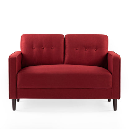 Zinus Mid-Century Upholstered 52.8in Sofa Couch/Loveseat, Ruby Red Weave Loveseat