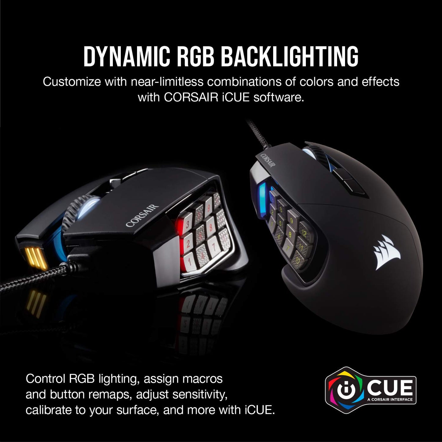 Corsair SCIMITAR RGB ELITE Gaming Mouse For MOBA, MMO - 18,000 DPI - 17 Progammable Buttons - iCUE Compatible - Black Wired