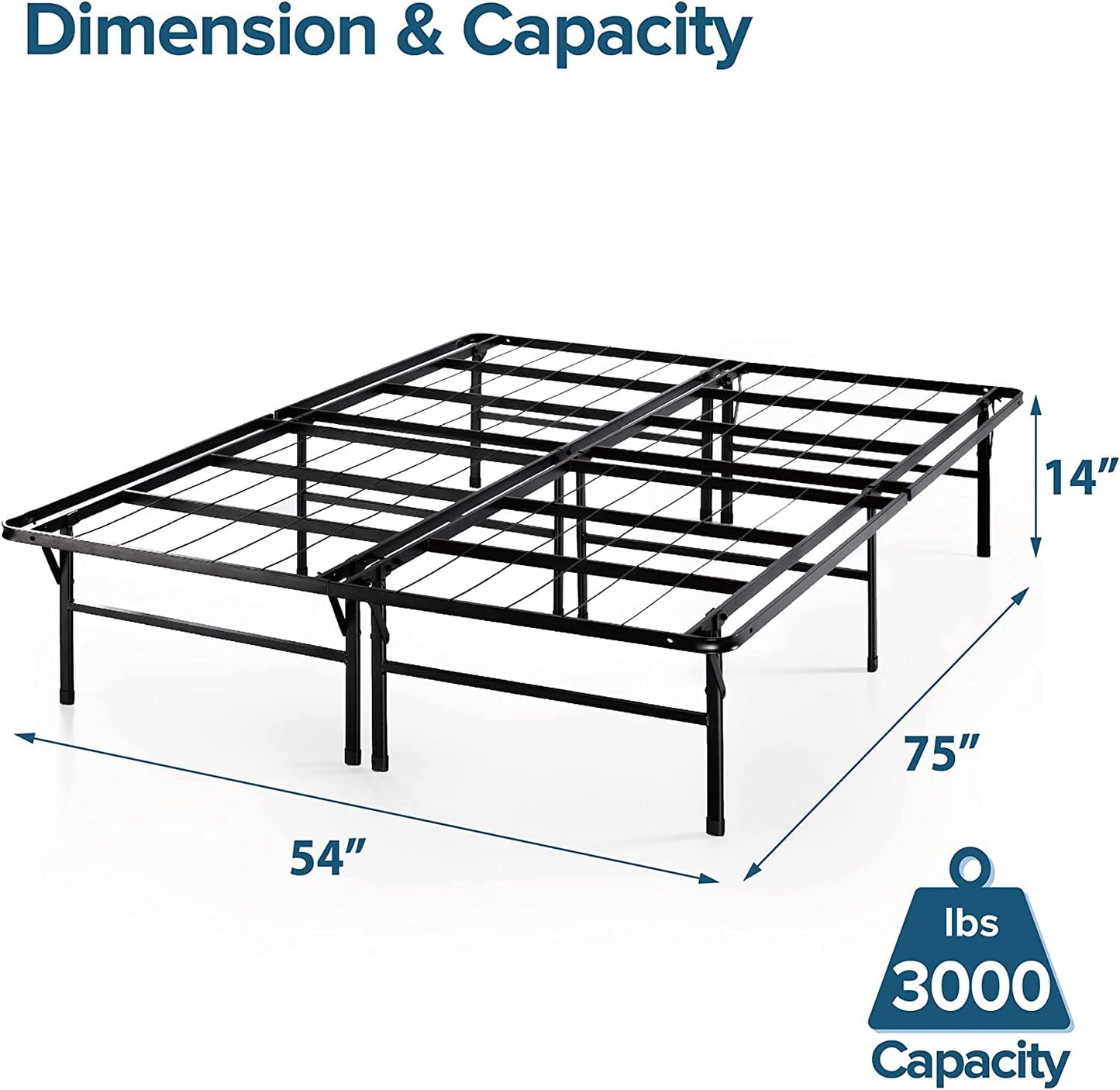 Zinus Full Bed Frame - SmartBase 14 Inch Deluxe Metal Bed Frame with Steel Slat Support - No Box Spring Needed, Tool-Free Assembly, Heavy Duty Platform Bed Frame with Underbed Storage Space, Full Size SmartBase® Only