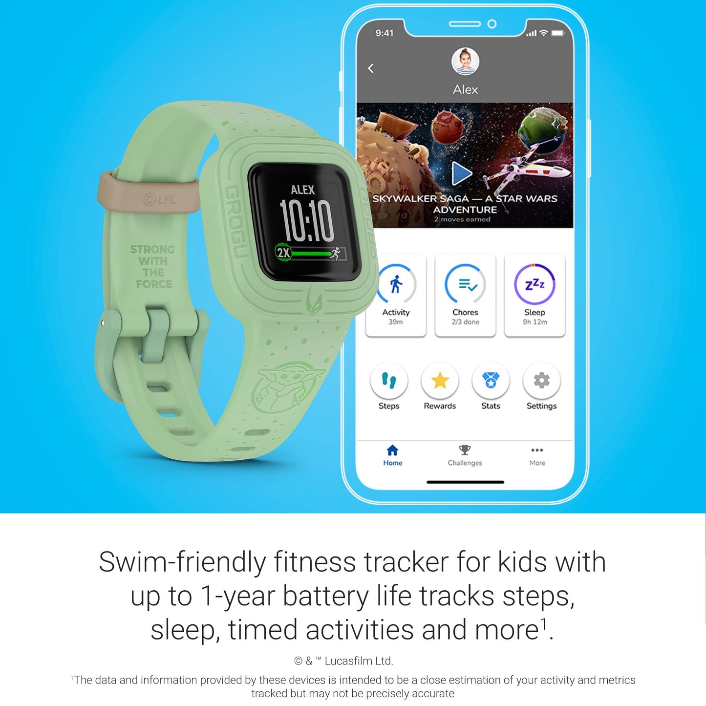 Garmin vívofit® jr. 3 Kids Fitness Tracker, Grogu™, Up to 1 Year Battery Life, Swim-Friendly, Activity Unlocks Adventure