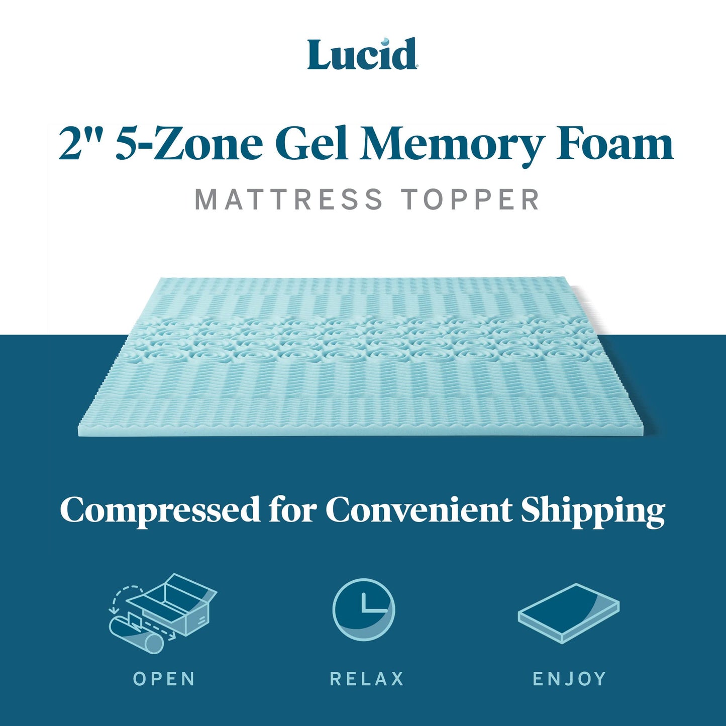 LUCID 2 Inch Gel Memory Foam Plush - Cooling Targeted Convoluted Comfort Zones Mattress Topper - King