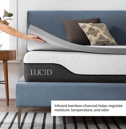 Lucid 2 Inch Bamboo Charcoal Memory Foam Mattress Topper, King