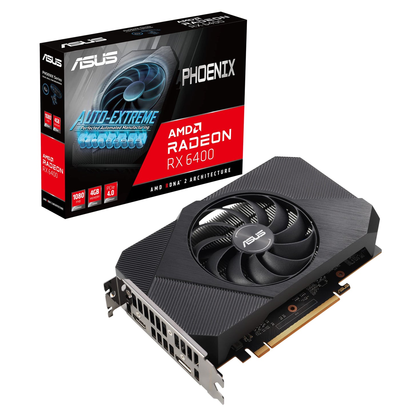 ASUS Phoenix AMD Radeon RX 6400 4GB GDDR6 Gaming Graphics Card (AMD RDNA 2, PCIe 4.0, 4GB GDDR6 Memory, HDMI 2.1, DisplayPort 1.4a, Axial-tech Fan Design, Dual Ball Fan Bearings)