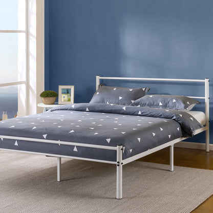 Zinus Queen Bed Frame - Geraldine 12 inch White Metal Platform Bed Frame with Headboard – No Box Spring Needed, Under Bed Storage Space, Easy Assembly, Durable Steel Slat Support, Queen Size Traditional