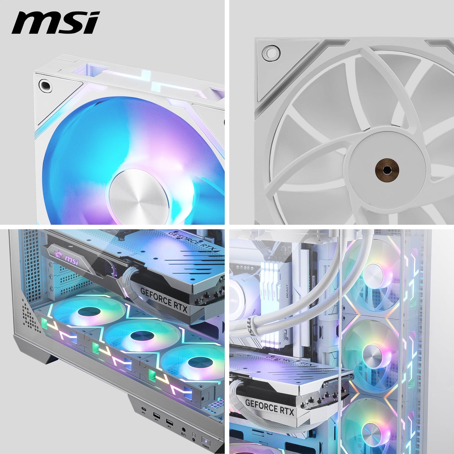 MSI MPG EZ120 ARGB WHITE-3W Fan - 120mm ARGB Fan, Patented Magnetic Connector Block, Daisy-Chain Connection, Fluid Dynamic Bearing + Extra nut Fixing, Fan hub, Mystic Light & Cooling Wizard Support