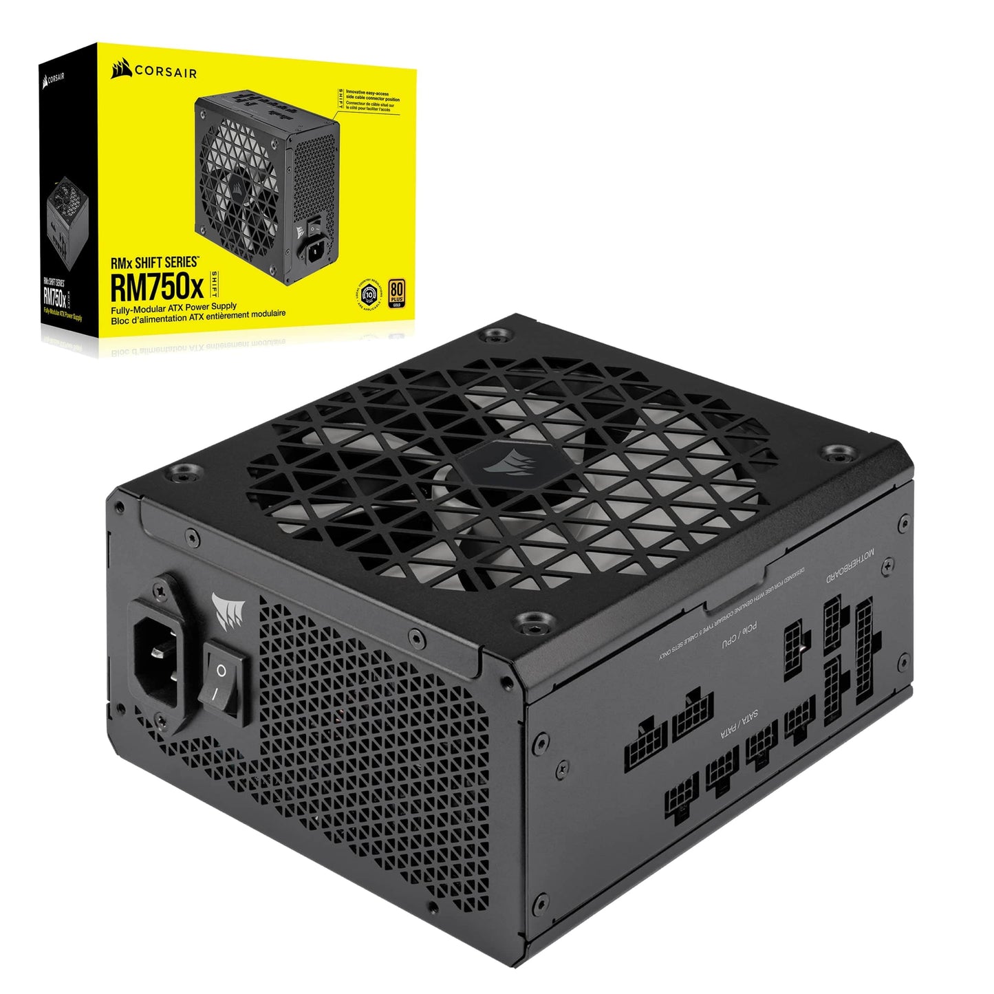 CORSAIR RM750x Shift Fully Modular ATX Power Supply - Modular Side Interface - ATX 3.0 & PCIe 5.0 Compliant - Zero RPM Fan Mode - 105°C-Rated Capacitors - 80 Plus Gold Efficiency - Black RMx Shift (ATX 3.0 & PCIe 5.0) 750W