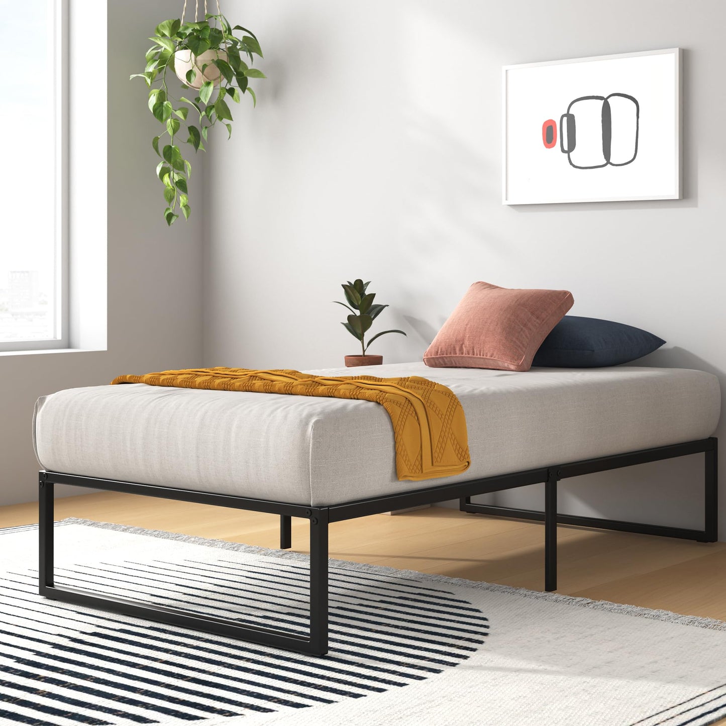 Zinus Twin Bed Frame – Lorelai 14 inch Bed Frame with Steel Slat Support, Heavy Duty Metal Construction, Easy Assembly, No Box Spring Needed – Platform Bed Frame with Underbed Storage, 5 Year Warranty Contemporary New Small Box