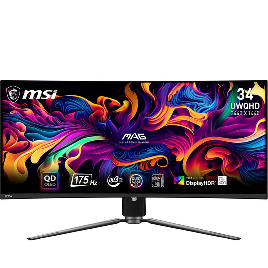 MPG 341CQPX QD-OLED 34-inch Curved OLED Gaming Monitor, 3440 x 1440 (UWQHD), 0.03ms Response time, 240Hz, True Black HDR 400, HDMI, DP Port, USB Type C, Tilt, Height Adjustable